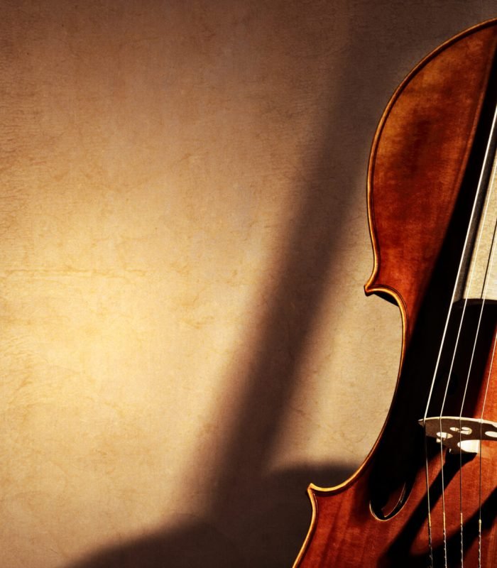 Cello background with silhouette and copy space for music concept